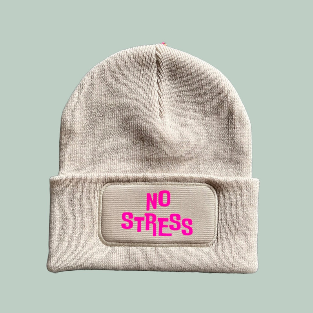 Statement Mütze "No stress" in Neonpink