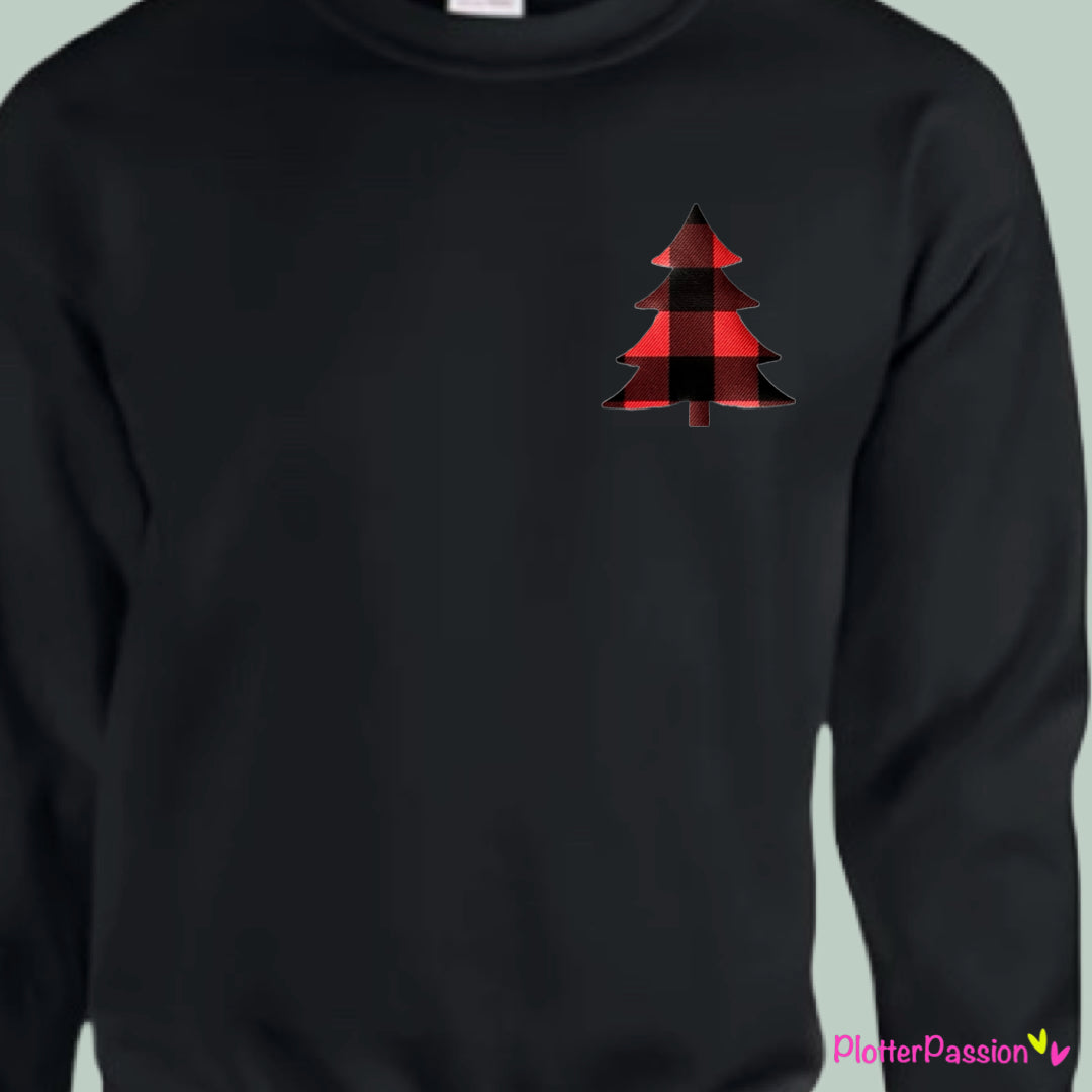 🎄 Weihnachtssweater mit minimalistischem Tannenbaum - Rot/Schwarz Kariert
